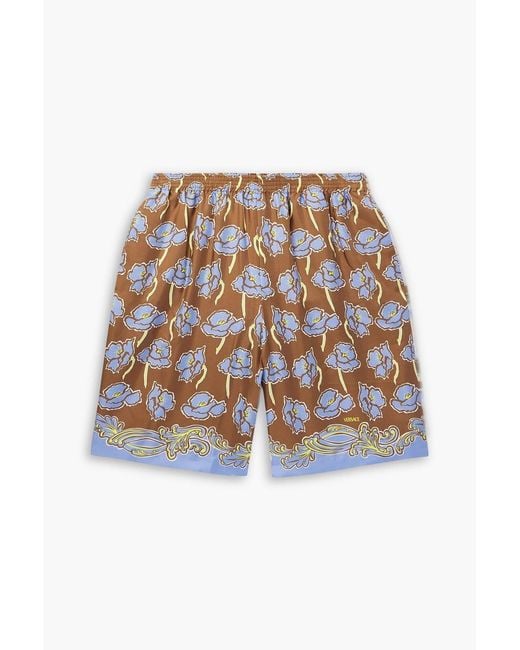 Versace White Straight-leg Printed Silk-twill Shorts for men