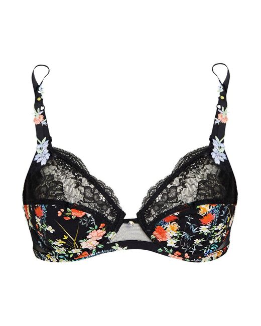 Lise Charmel Synthetic Lace-trimmed Floral-print Jersey Underwired Bra ...