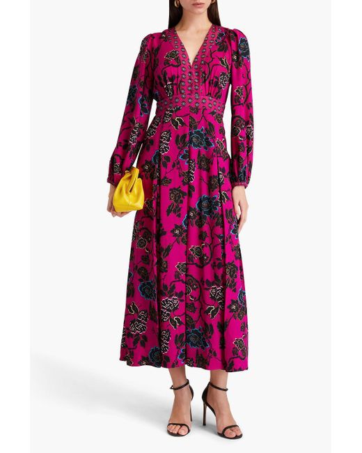 Diane von Furstenberg Pink Anjali Pleated Floral-print Crepe Midi Dress