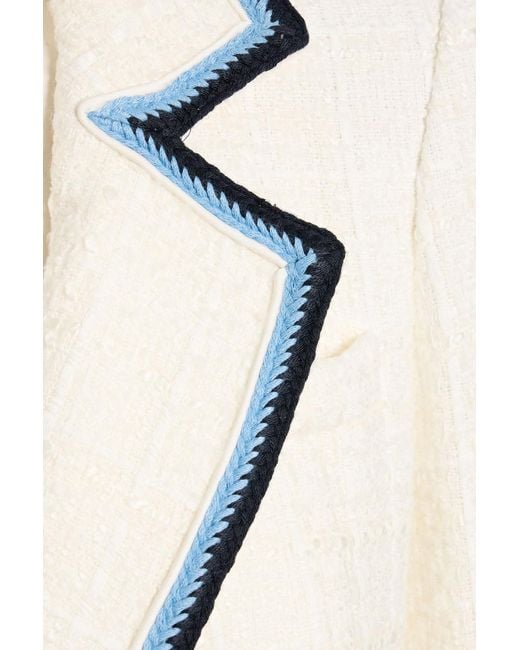 Veronica Beard White Taja Dickey Double-Breasted Embroidered Cotton-Blend Tweed Blazer