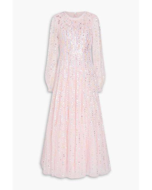 Needle & Thread Pink Sequin-Embellished Point D'Esprit Gown