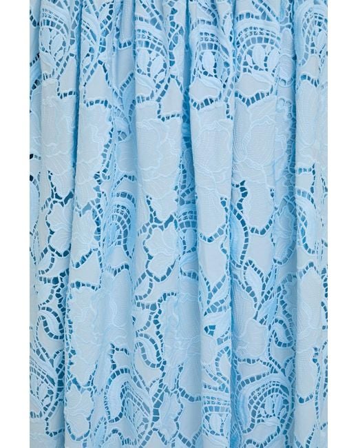 Erdem Blue Gathered Guipure Lace Midi Skirt