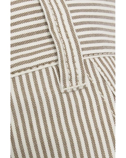 Brunello Cucinelli White Striped Cotton And Linen-Blend Wide-Leg Pants