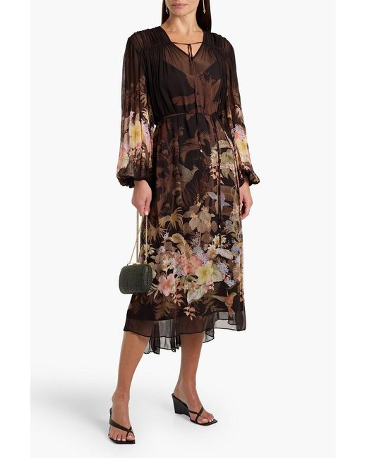 Zimmermann Black Floral-Print Crepon Midi Dress