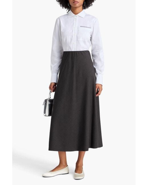 Brunello Cucinelli Black Wool-Blend Twill Midi Skirt
