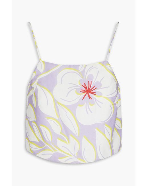 Racil White Cropped Floral-print Cotton Top