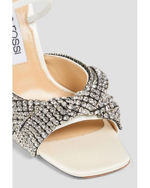 Sergio Rossi White Crystal-Embellished Twisted Satin Mules