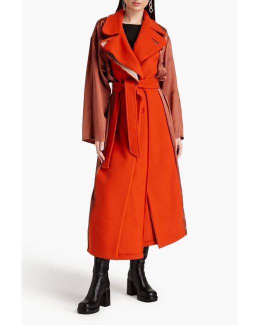 Maison Margiela Red Satin-paneled Wool-felt Trench Coat