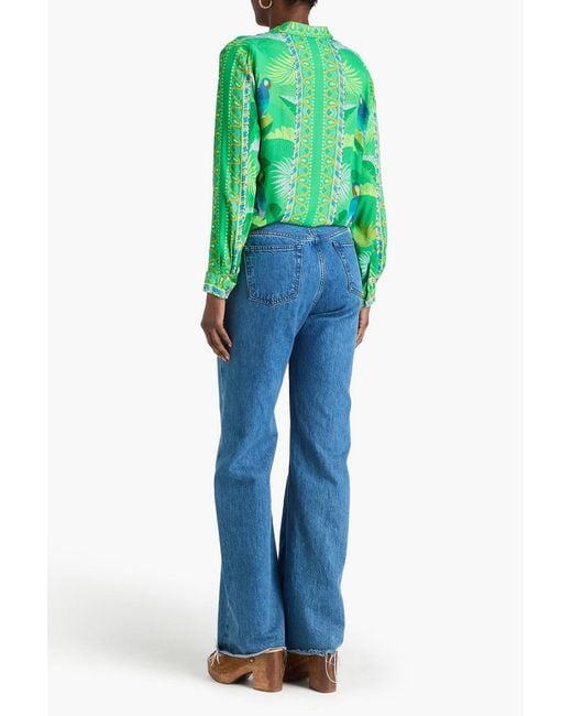 Farm Rio Green Printed Satin-Twill Shirt