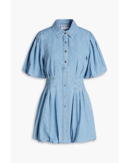 Jonathan Simkhai Blue Pleated Denim Mini Shirt Dress
