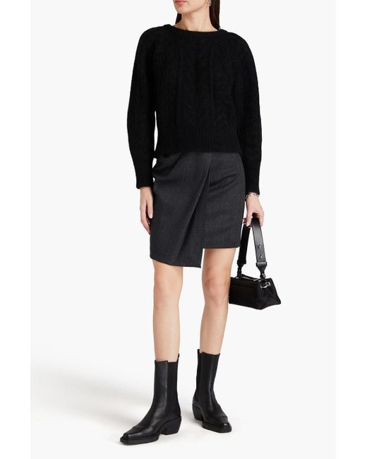 IRO Gray Wrap-effect Pinstriped Stretch-wool Flannel Mini Skirt