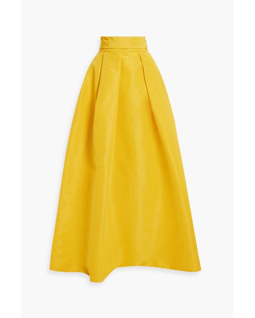 Monique Lhuillier Yellow Pleated Silk-taffeta Maxi Skirt
