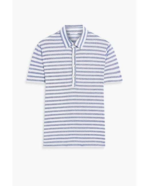 Boglioli Men's Blue Striped Linen Polo Shirt