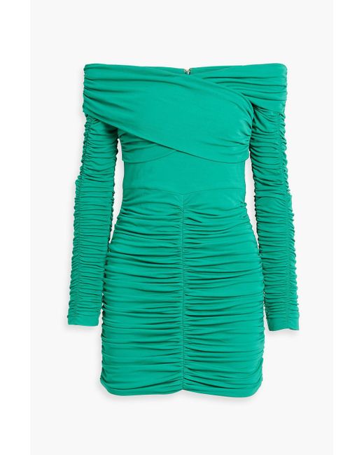 Rebecca Vallance Green Edie Off-the-shoulder Ruched Jersey Mini Dress
