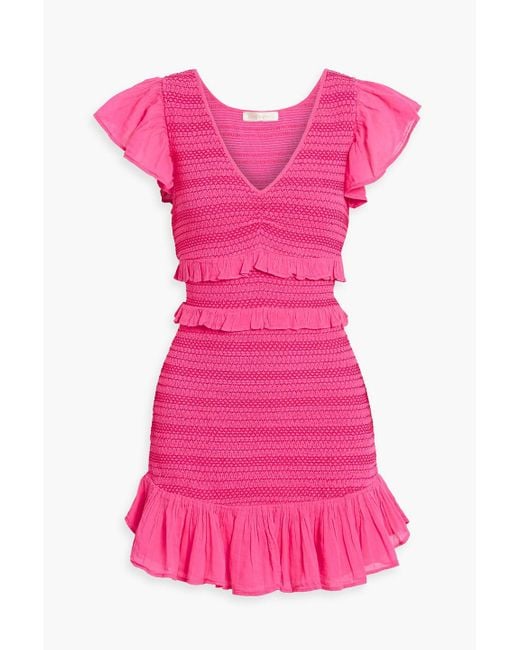 LoveShackFancy Pink Sonora Smocked Ruffled Cotton-gauze Mini Dress