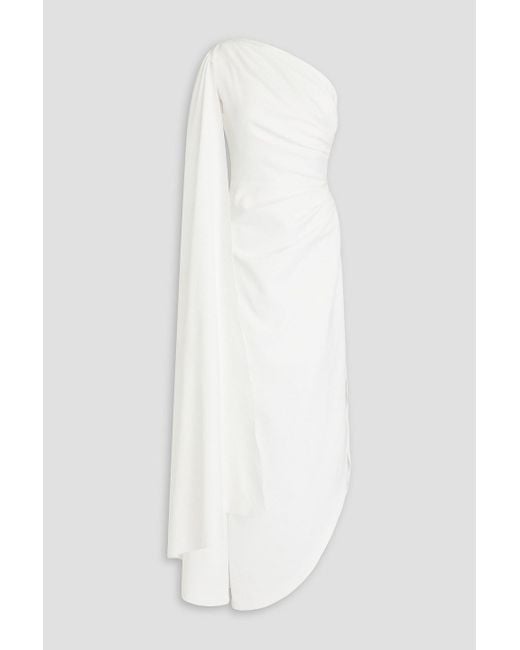Rhea Costa White One-shoulder Draped Crepe Gown