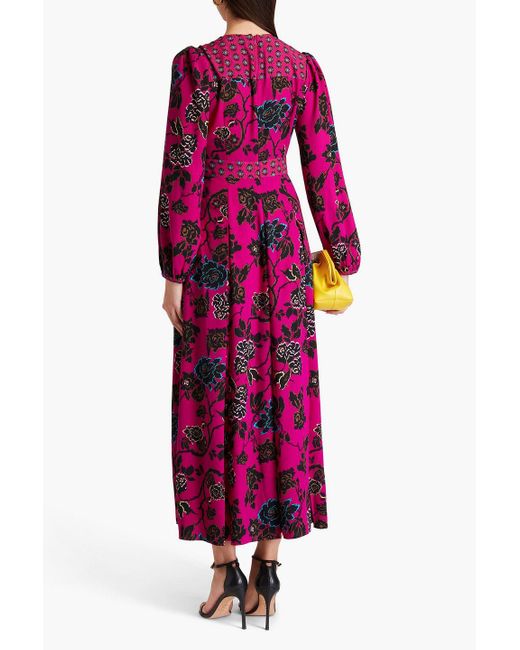 Diane von Furstenberg Pink Anjali Pleated Floral-print Crepe Midi Dress