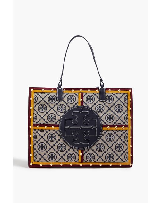 Tory Burch Blue Ella Jacquard, Leather And Suede Tote