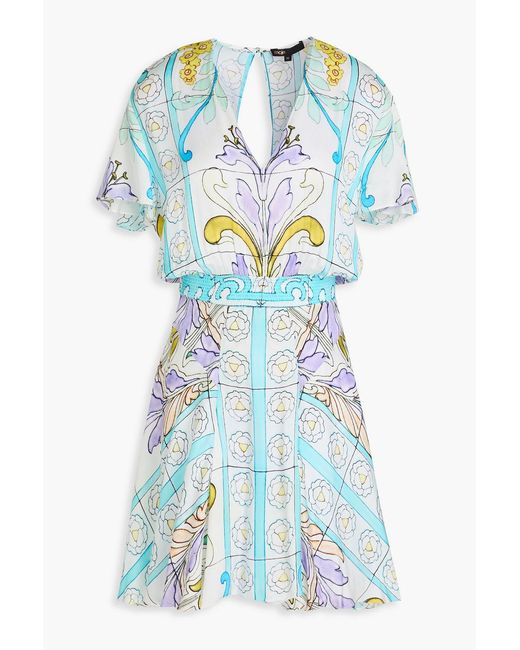 Maje Blue Printed Satin Mini Dress