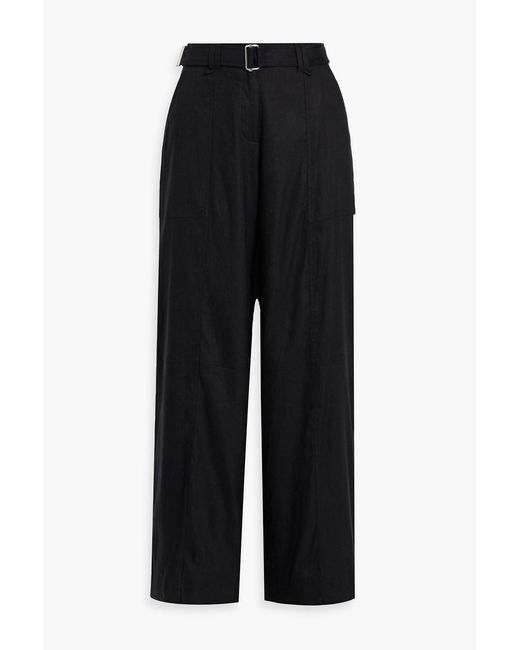 Jonathan Simkhai Black Amaya Belted Linen-Blend Wide-Leg Pants