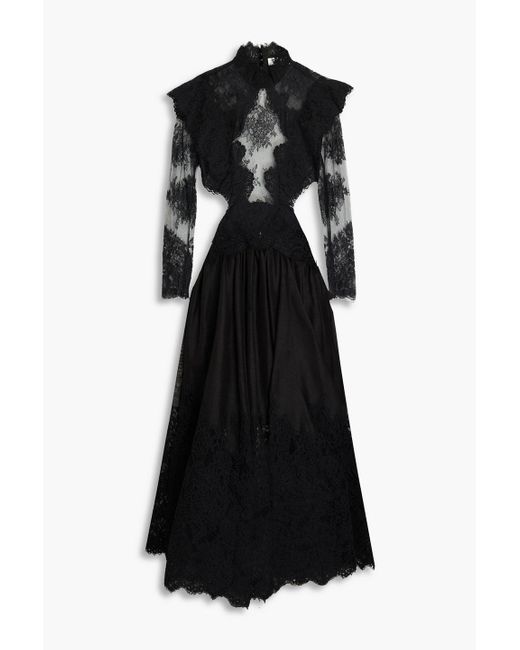 zimmermann black cut out dress Zimmermann Bow Cutout Long-Sleeve Lace-Silk Flounce Gown