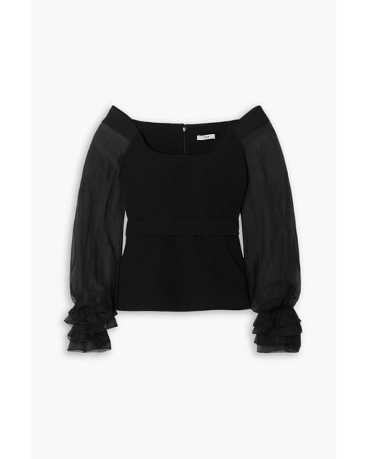 Safiyaa Black Dia Off-the-shoulder Stretch-crepe And Silk-chiffon Top