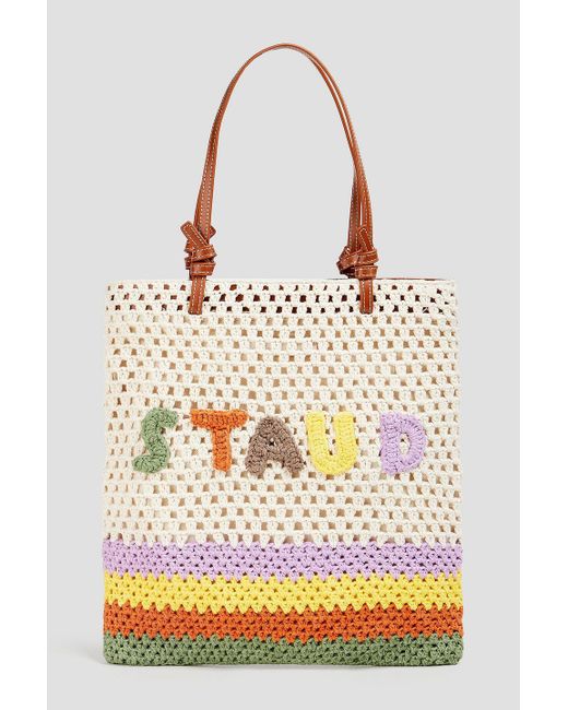 Staud Gray Embroidered Crocheted Tote