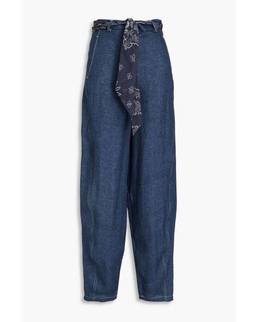 Emporio Armani Blue Linen Tapered Pants