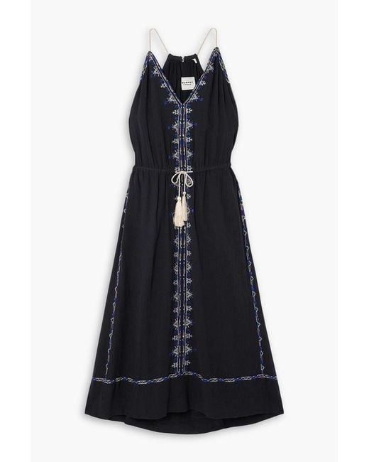 Isabel Marant Blue Siana Belted Embroidered Cotton-Gauze Midi Dress