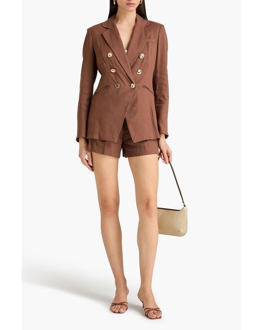 Veronica Beard Brown Elle Double-breasted Linen-blend Twill Blazer