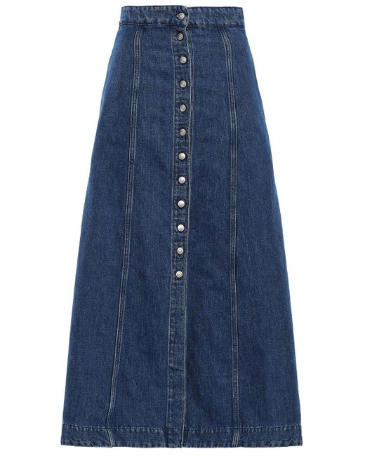 Acne Blue Flared Denim Midi Skirt