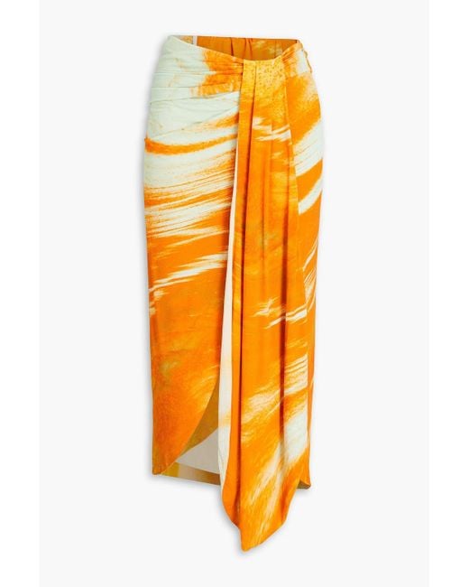 Jonathan Simkhai Orange Gwen drapierter midirock aus jersey mit print