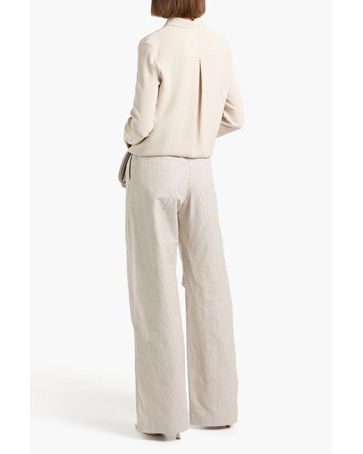 Brunello Cucinelli White Striped Cotton And Linen-Blend Wide-Leg Pants