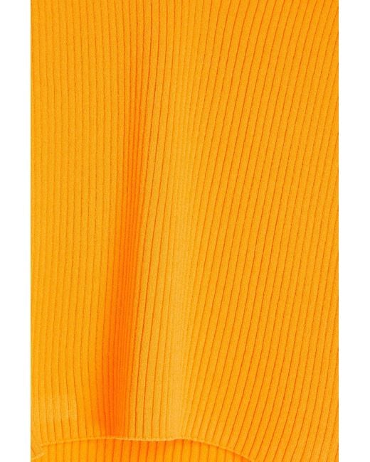 Sandro Orange Appliquéd Cropped Ribbed-knit Halterneck Top