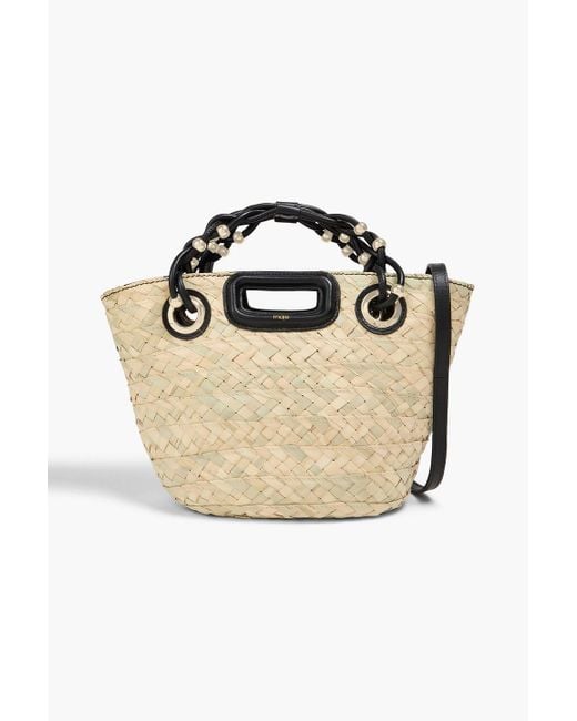 Maje Black Leather-Trimmed Straw Tote