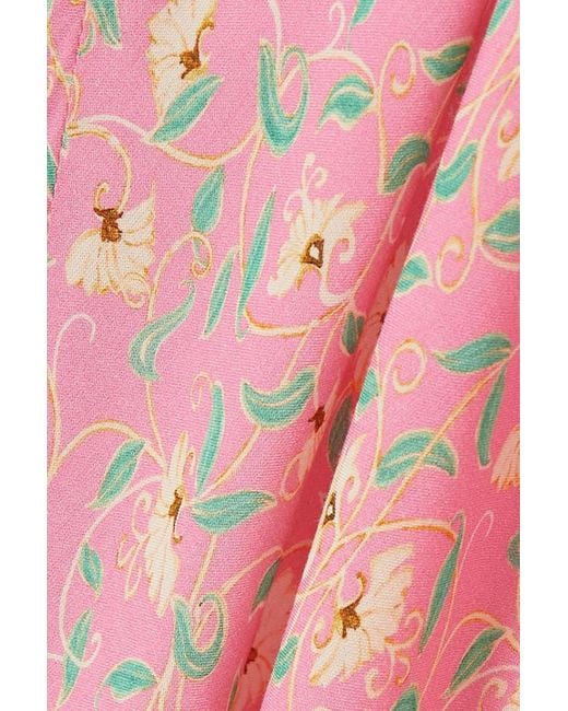 Rixo Pink Olimani Tie-detailed Floral-print Crepe De Chine Midi Dress