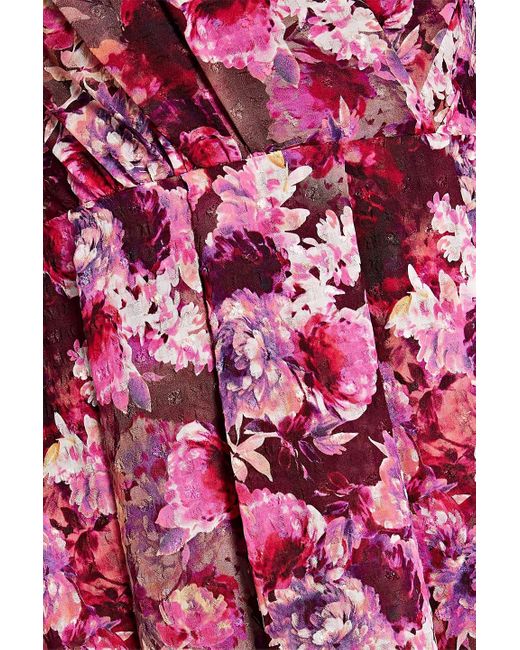 Mikael Aghal Red Wrap-effect Floral-print Fil Coupé Chiffon Maxi Dress