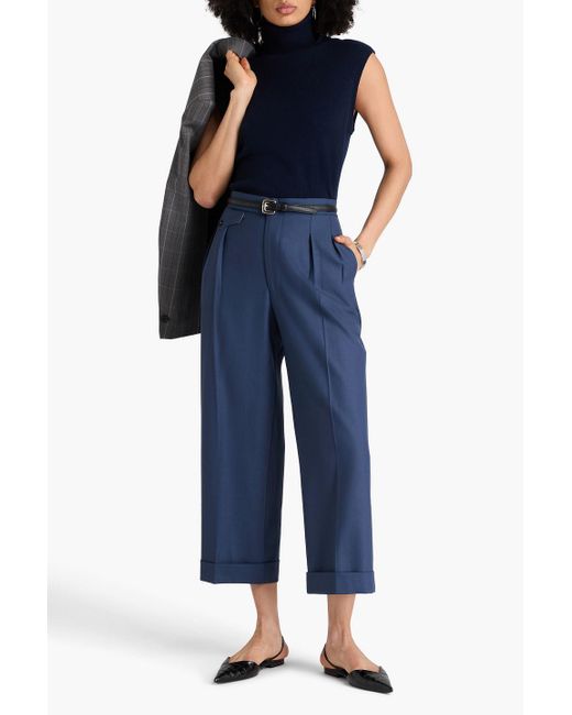 Victoria Beckham Blue Cropped Twill Straight-Leg Pants