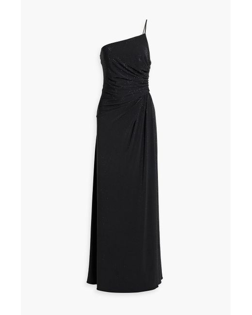 Halston Heritage Black Giselle One-shoulder Crystal-embellished Stretch-jersey Gown
