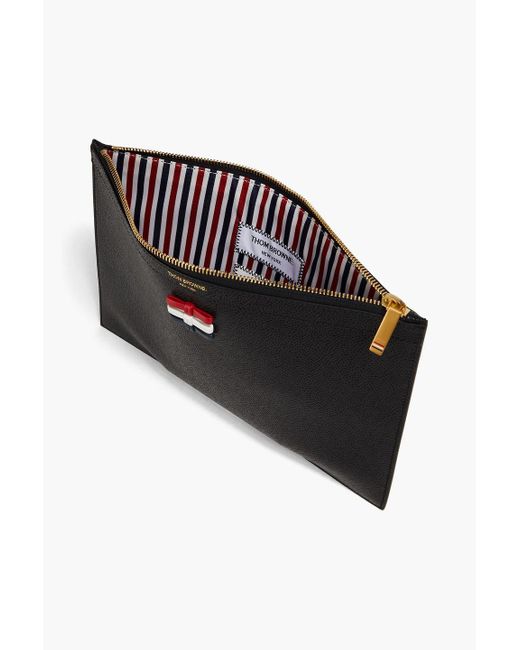 Thom Browne Black Bow-detailed Pebbled-leather Document Case