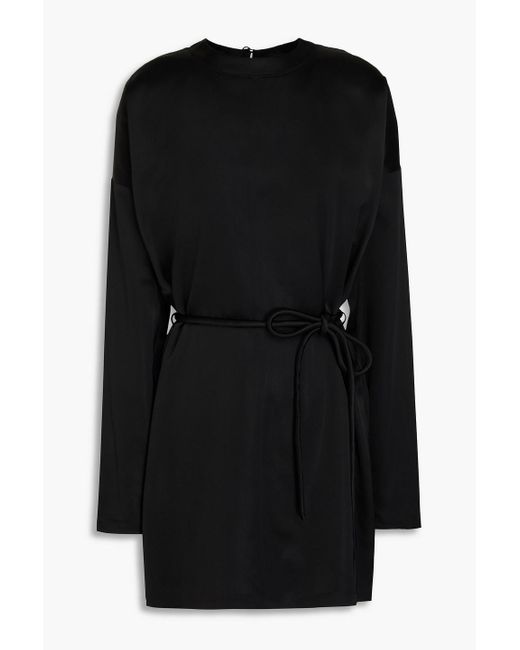 Nanushka Black Belted Satin Mini Dress