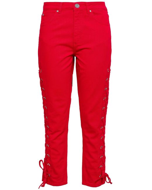 Sandro Denim Lace-up Cropped Skinny Jeans in Red | Lyst