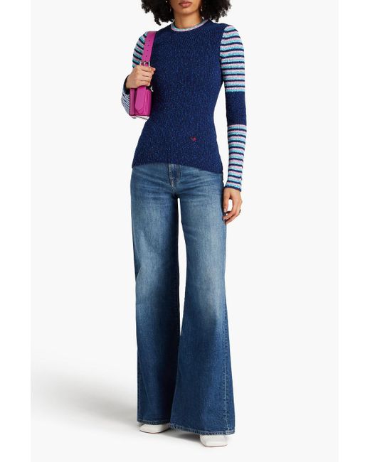 Victoria Beckham Blue Striped Ribbed Cotton-blend Sweater
