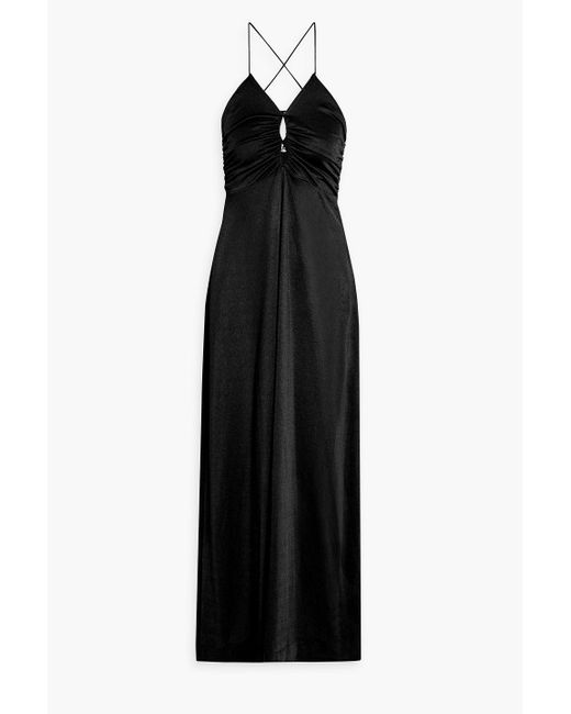 Ganni Black Ruched Cutout Crepe Maxi Dress