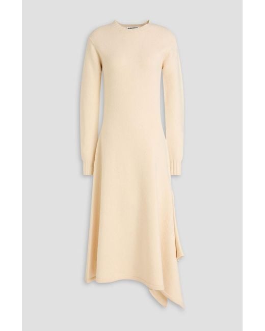 Jil Sander Natural Draped Wool Midi Dress