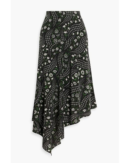 Veronica Beard Black Rosemary Asymmetric Floral-Print Silk-Blend Crepe De Chine Skirt
