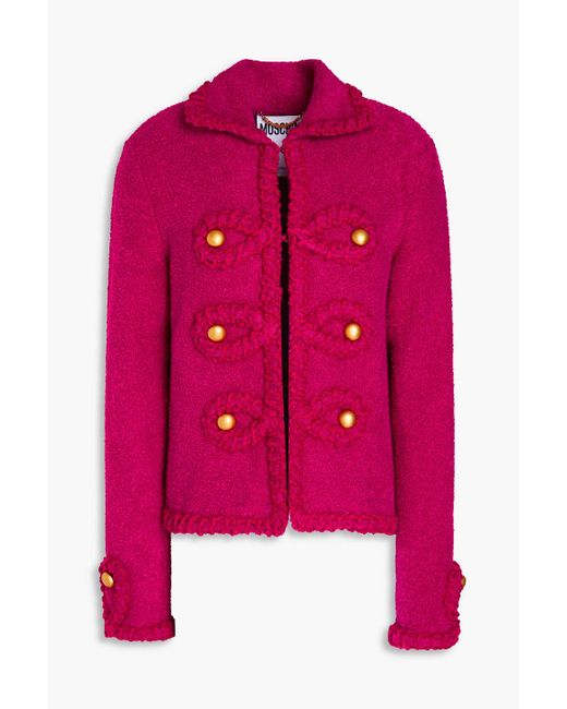 Moschino Pink Button-embellished Cotton-blend Bouclé-tweed Jacket