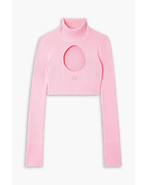 Courreges Pink Verkürzter rollkragenpullover aus rippstrick mit cut-out