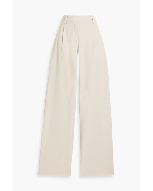 Brunello Cucinelli White Embellished Pleated Cotton-Blend Wide-Leg Pants