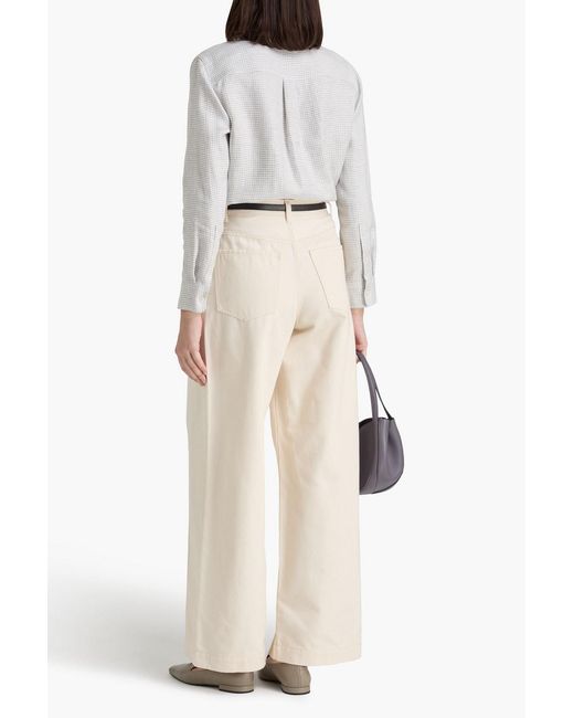 Theory Natural Pleated Denim Wide-Leg Pants